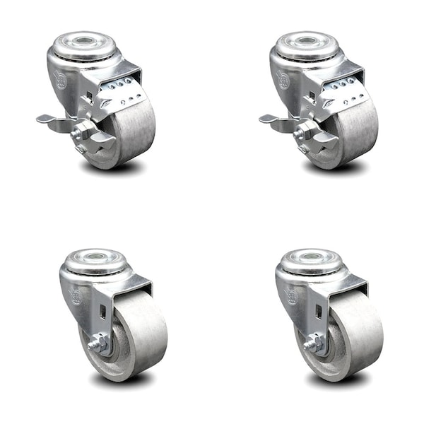 3 Inch Semi Steel Wheel Swivel Bolt Hole Caster Set with 2 Brake